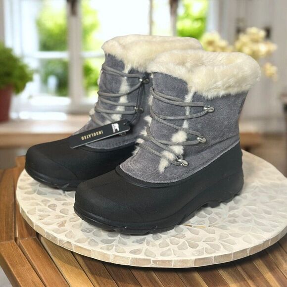 Sorel Snow Angel Insulated NL3482-052 Gray Black Winter Boots Faux Fur Women’s 7 - Picture 5 of 13